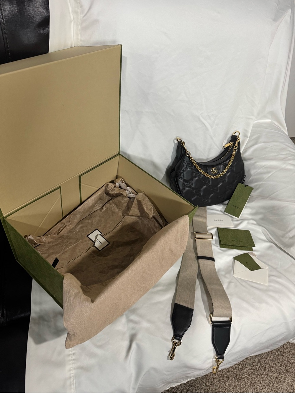 Gucci Black Leather Shoulder Bag with Gold Chain